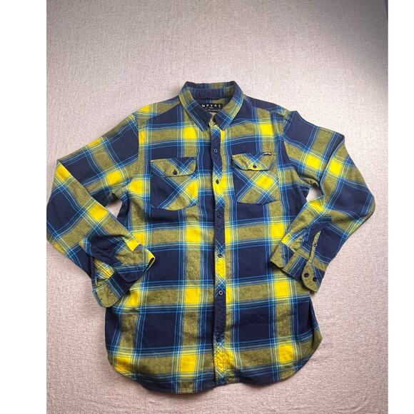Empyre Men’s Large Blue/Yellow Plaid Flannel Long Sleeve Button Shirt Streetwear - Picture 1 of 4